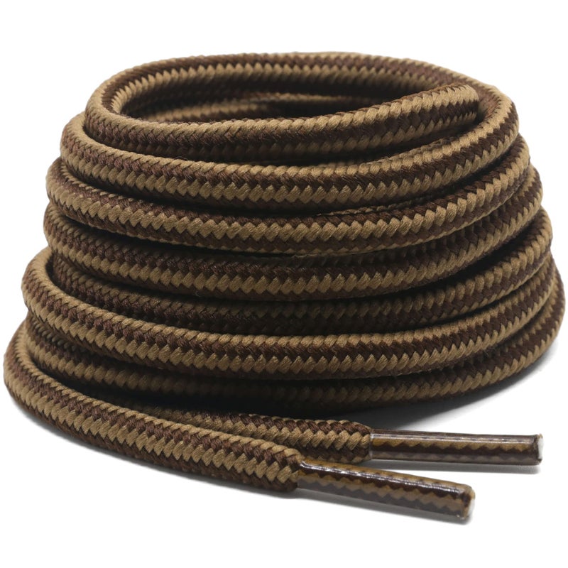 DELELE 2 Pair Round Boot Laces Outdoor Hiking Walking Shoelaces Light Brown Coffee Striped Shoe Lace Work Shoe Strings 59 inch - Image 1